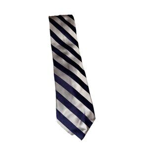 Altea Neck Tie Navy Blue , White Silver  and Blue Striped 100% Silk